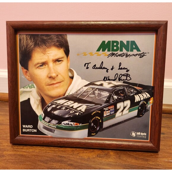Framed Ward Burton Autographed 8" X 10" Racing Slick Photograph - No Glass - Picture 1 of 6